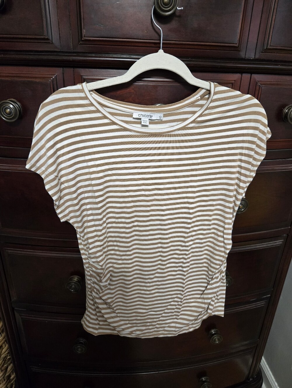 Chico's Tan & Cream Striped Short Sleeve Tee